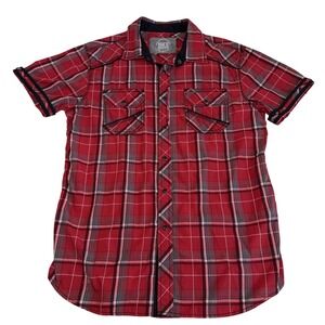 Buckle BKE Mens Standard Fit Red Plaid Short Sleeve Pearl Snap Size Large